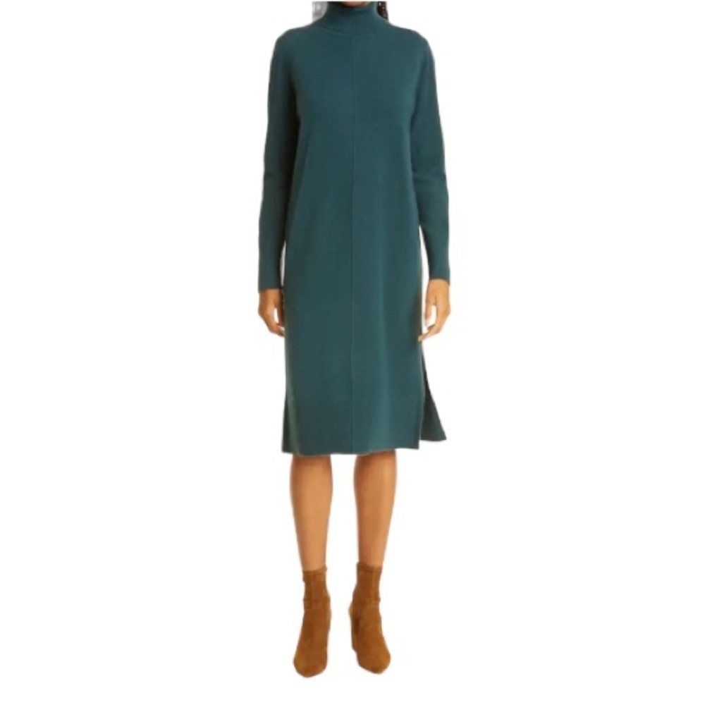 NWT Club Monaco Recycled Cashmere Turtleneck Sweater Dress in Dark Green Size XS